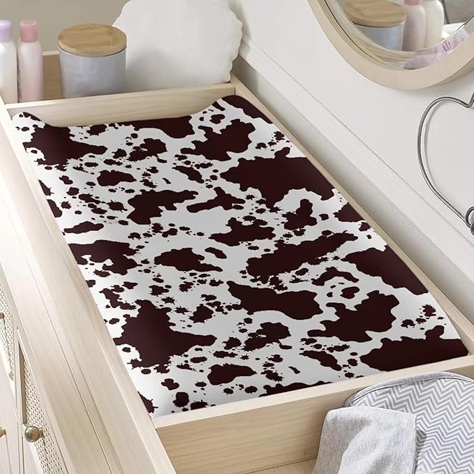Brown Cow Print Changing Pad Cover for Baby Girls Boys Soft Breathable Diaper Changing Pad Cover with Elastic Edge Removable Bassinet Cradle Mattress Sheets 32x16