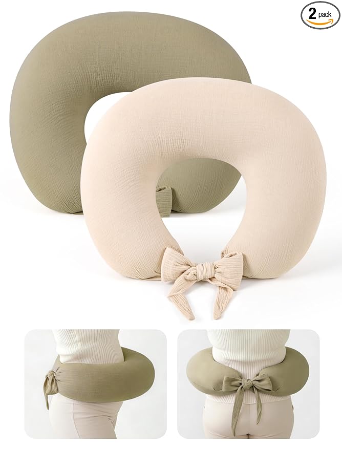 lulumoon Muslin Nursing Pillow Covers - 2-Pack Cotton Slipcovers for Breastfeeding Pillow - Extended Adjustable Strap for Secure Fit & Stable Support - Hidden Zipper Safety for Bottle-Feeding