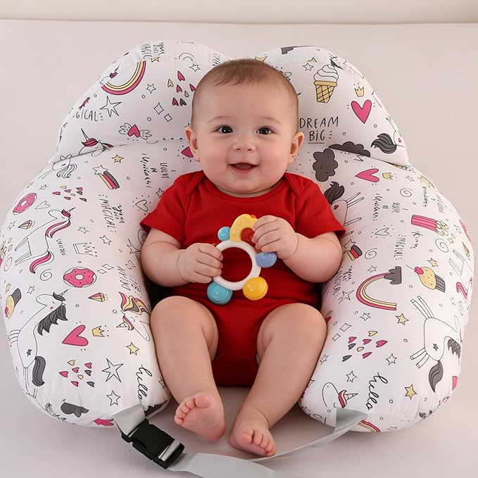 Nursing Pillow for Breastfeeding,Ergonomic Baby Feeding Pillows with Removable Washable Cotton Slipcover, Adjustable Waist Strap,Plus Size,More Support for Mom and Baby(Unicorn)