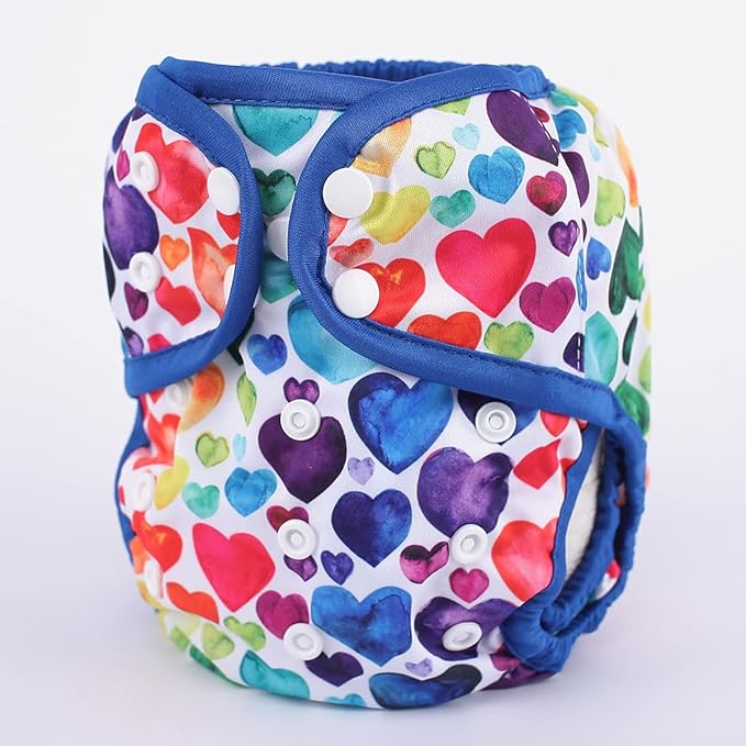 Baby Diaper Cover Nappy One Size 8lbs to 36lbs (Rainbow Hearts)
