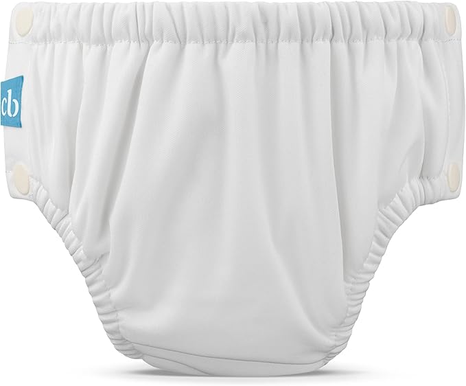 Charlie Banana Reusable Washable Swim Diaper, Easy On and Off Snaps for Baby Girls Boys, Soft and Snug Waterproof Fit to Prevent Leaks - White, Size S (12-20 lbs)