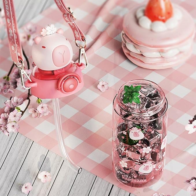 Kawaii Capybara Water Bottle Tritan Bottles Water Cup Kids Portable Kapibara Drinks Bottle for School/Cycling/Running