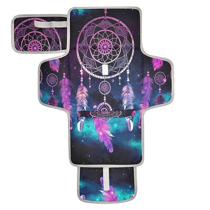 Dream Catcher Baby Changing Pad - Waterproof Diaper Changing Pad with Built-in Pillow - Portable Travel Changing Mat for Newborn Girl & Boy