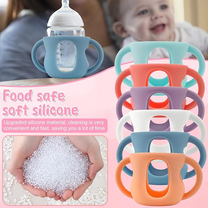 6Pcs Baby Bottle Handles, Drop Resistant Glass Baby Bottle Sleeves, Anti Slip and Heat Resistant Baby Bottles Silicone Sleeves for Avent 120ml
