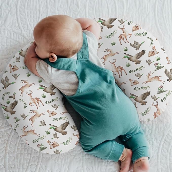 Wild Animals Hunting Baby Nursing Pillow Covers for Boy Girl Mallard Duck Deer Green Leaves Nursery Pillowcase for Breastfeeding Pillows Country Animal Hunters Soft Stretchy Slipcovers for Newborn