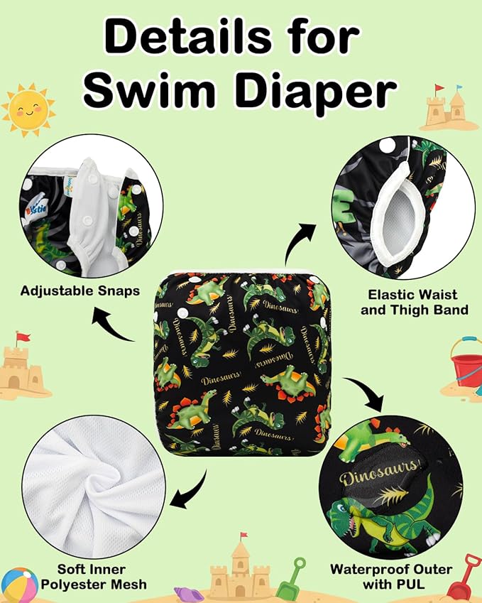 Babygoal Baby Swim Diapers 2 Pack for 0-8 Months Newborn and Babies, Reusable Adjustable Washable for Swimming Lessons