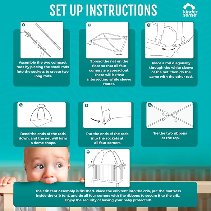 KinderSense® - Baby Safety Crib Tent - Premium Toddler Crib Topper to Keep Baby from Climbing Out - See Through Mesh Crib Net - Mosquito Net - Pop-Up Crib Tent Canopy