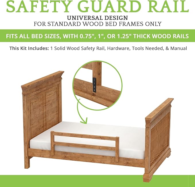 Safety Guard Rail for Baby, Kids, and Children - Solid Wood Safety Bed Rail for Toddlers - Easy Installation - Premium Protection for Bunk, Twin, Full, Queen and King Size Beds - (Natural Rustic)