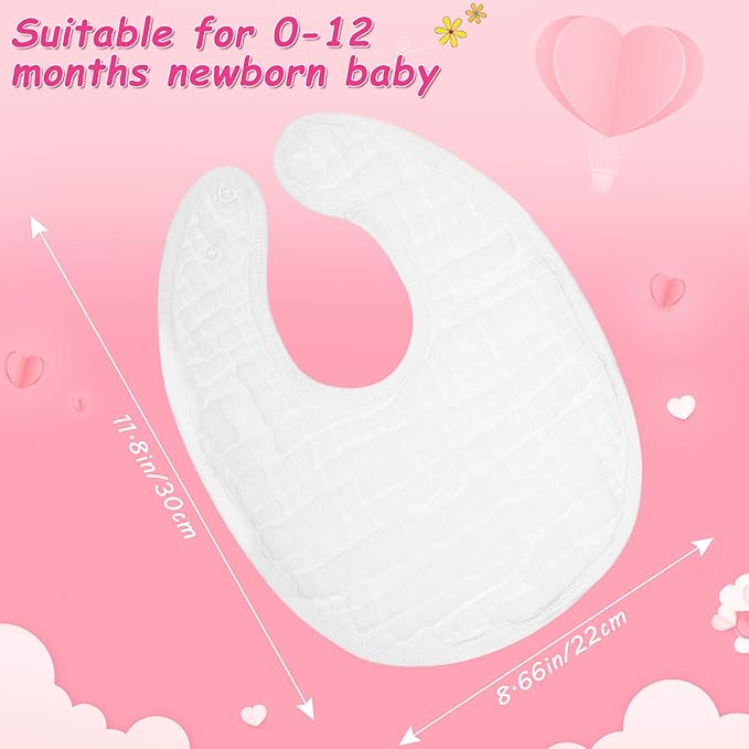Tatuo 10 Pcs White Muslin Baby Bibs Bulk Adjustable Drool Bandana for Newborn Baby Boy Girl Cotton Soft Absorbent Bandana Bibs for Drooling and Teething Machine Washable