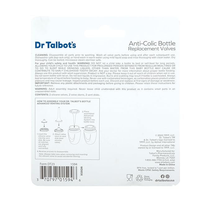 Dr. Talbot's Silicone Anti-Colic Bottle Replacement Valves - 5 oz Anti Colic Baby Bottle - Feeding Supplies for Newborn - (2-Pack) Replacement Venting System