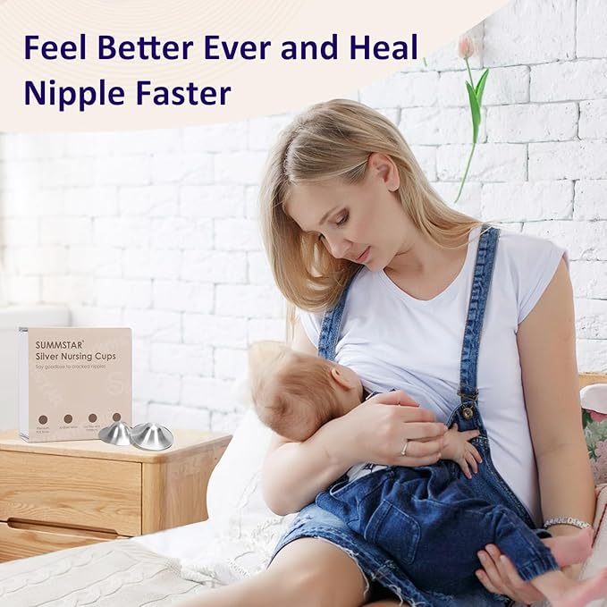 Original Silver Nursing Cups, 2 Pack Soothies Shields for Breastfeeding Newborn, Essentials, 100% Natural Safe Material for Nipple Protect and Soothe, 1 Pair Silver Shield - L