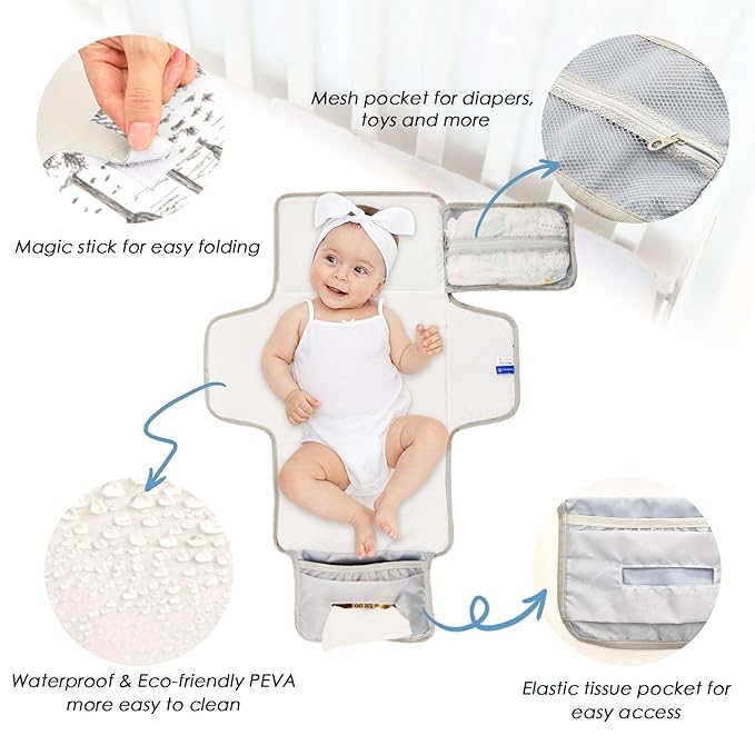 Cowboys Portable Diaper Changing Pad with Wipes Holder, Western Desert Foldable Baby Diaper Changer Travel Bag Southwest Cowboy Baby Changing Mat with Built-in Pillow for Newborn