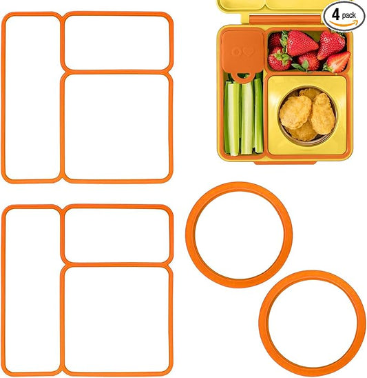 4 Pack Lid Seal Gasket for OmieBox, Leak-Proof Food Safe Silicone Replacement for Omie Lunch Box Accessories, Dishwasher Safe (Orange)
