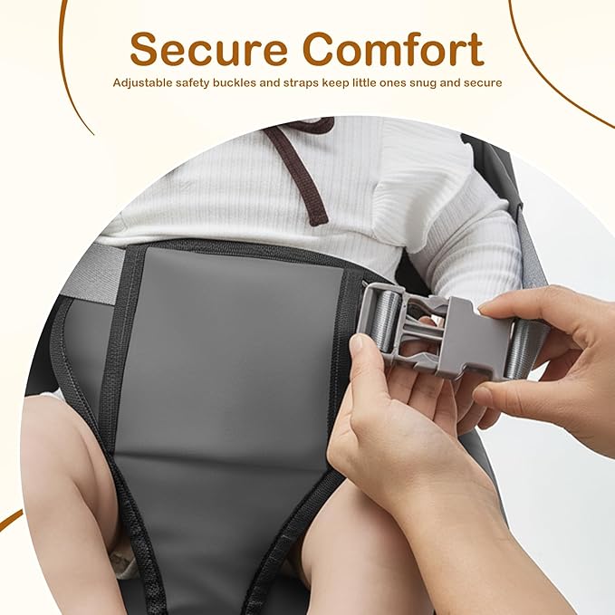 Booster Seat for Dining Table, Toddler Booster Seat for Dining Table, Kids Boys Girls Portable PU Waterproof Travel Baby Boosters Increasing Cushion with Backrest and Adjustable Strap (Gray, OneSize)
