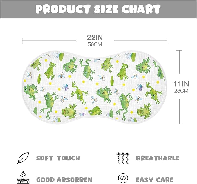 Cartoon Frog Lily Lotus Leaf Muslin Burp Cloths for Baby 2 Pack 100% Cotton Baby Washcloths Bibs for Boy Girl