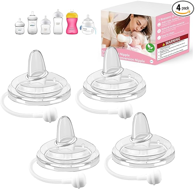 Sippy Nipple Compatible with Philips Avent Natural Baby Bottles,Straw Cup Nipple, Soft 100% Silicone Sippy Cup Nipple,Variable Flow,BPA-Free,6m+ (Sippy Cup Nipple)