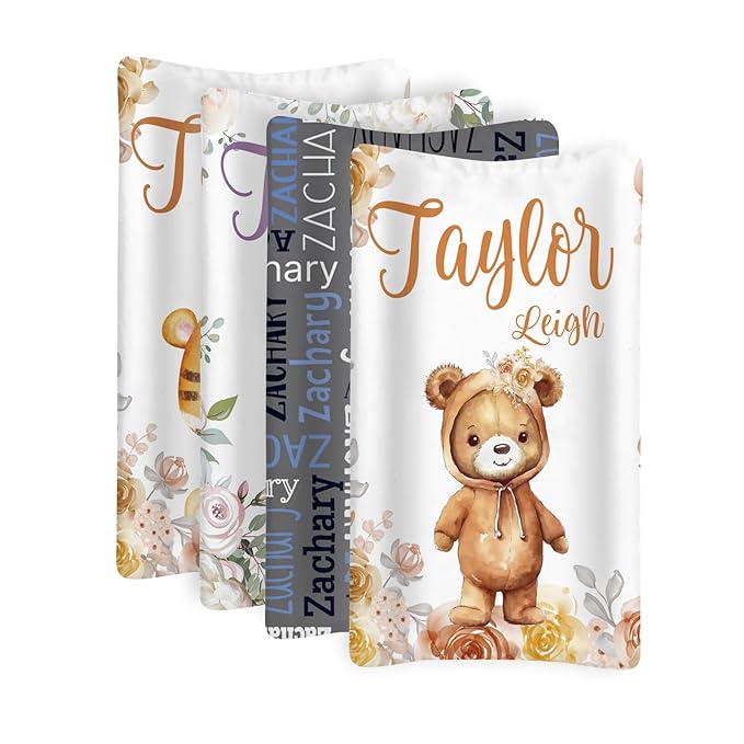 Custom Changing Pad Cover Set - Jersey Knit Comfy CozyUltra Soft Unisex Diaper Changing Table Covers with Personalized Name for Baby Boys Girls - Waterproof Ultra Soft 4 Pcs Set Style13