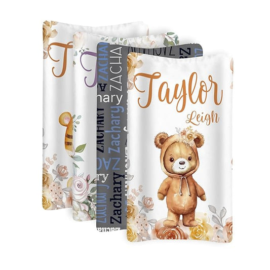 Custom Changing Pad Cover Set - Jersey Knit Comfy CozyUltra Soft Unisex Diaper Changing Table Covers with Personalized Name for Baby Boys Girls - Waterproof Ultra Soft 4 Pcs Set Style13
