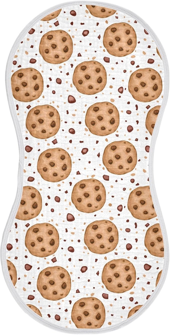Muslin Burp Cloths for Baby Boys and Girls - 1-Pack Ultra Absorbent Chocolate Chip Cookies Muslin Washcloths, Newborn Towel, Milk Spit Up Rags, Burp Cloth Bib for Unisex, 22 x 11 Inch