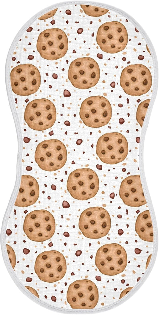 Muslin Burp Cloths for Baby Boys and Girls - 1-Pack Ultra Absorbent Chocolate Chip Cookies Muslin Washcloths, Newborn Towel, Milk Spit Up Rags, Burp Cloth Bib for Unisex, 22 x 11 Inch