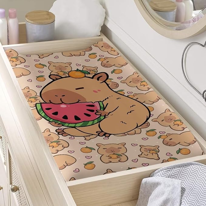 Cute Baby Changing Pad Cover Capybara Baby Diaper Change Table Pad Covers 32 * 16 Inch Easy to Install Cradle Mattress Sheets Nursery Decor