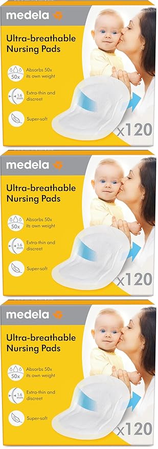 Medela Ultra-Breathable Nursing Pads, Highly Absorbent, Super Soft, Discreet Design for Comfortable Wear, Pack of 360