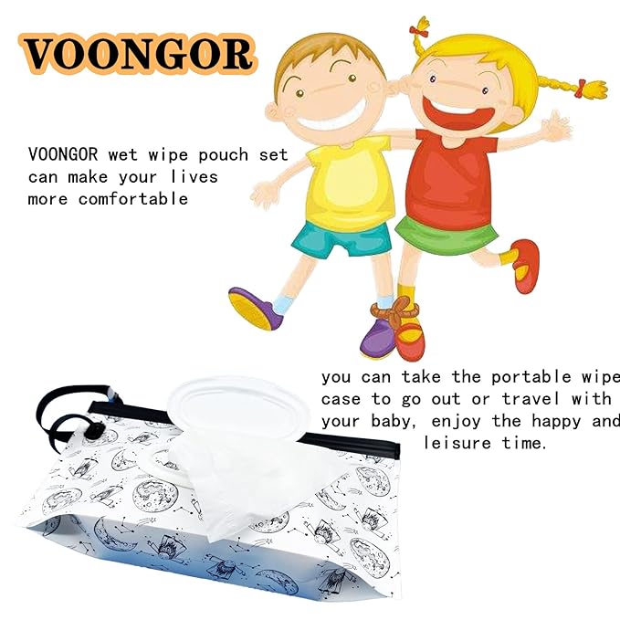 Portable Refillable Wet Wipe Pouch, Reusable Travel Wipes Holder & Case, Lightweight Flushable Diaper Wipes Container for Baby (Moon Girl)