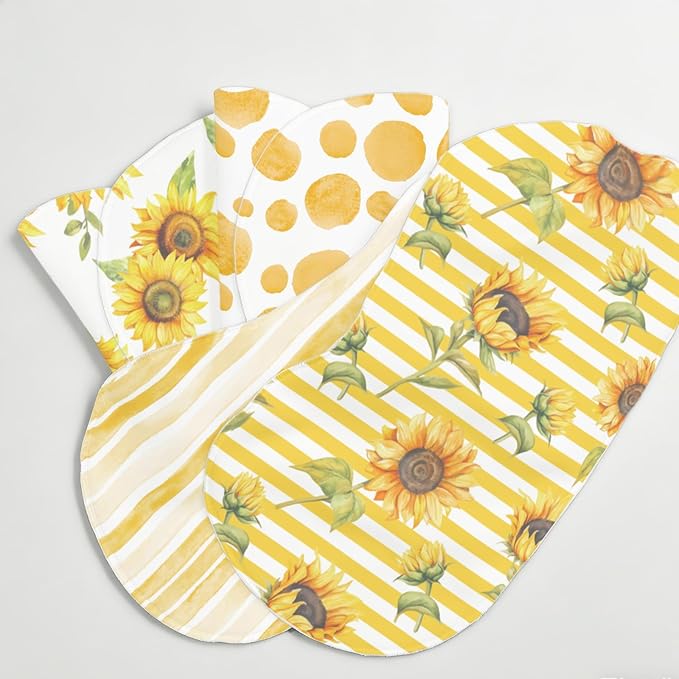 5 Pack Baby Burp Cloths for Boys Girls, Soft Cotton, Yellow Sunflowers Theme Design, Super Absorbent Baby Burping Cloths for Newborns, Machine Washable and Reusable Baby Spit-Up Cloths