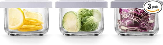 Comotomo Glass Baby Food Storage Containers, 4 oz Jars with Silicone Lids, Airtight Baby Food Prep Cups for Purees, Snacks, Daycare and Small Leftovers, Microwave and Dishwasher Safe, Set of 3
