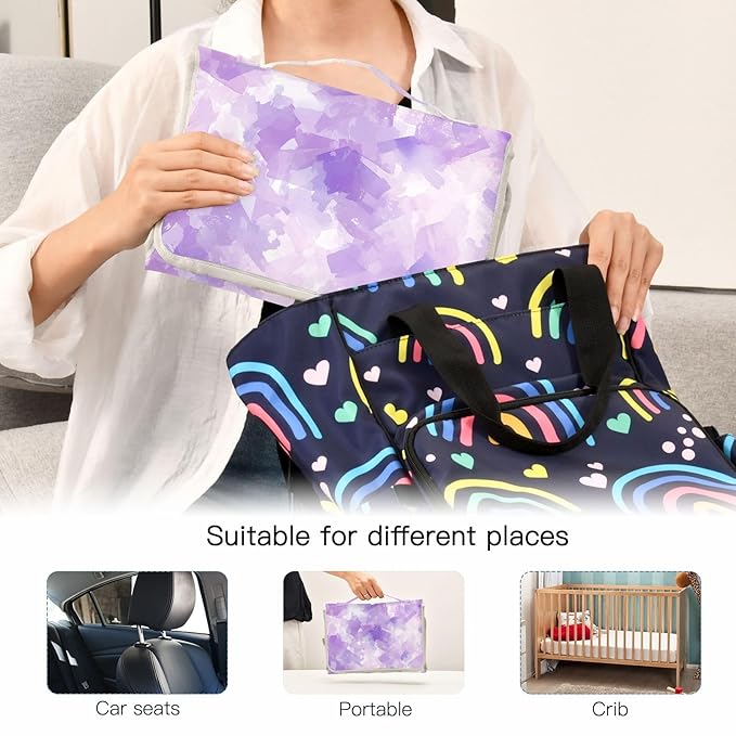 Reusable Diaper Change pad with Tissue Pocket Abstract Watercolor Lilac Purple Light Peach Diaper Changing pad Portable for Moms, Dads cambiadores de pa?ales para Bebes
