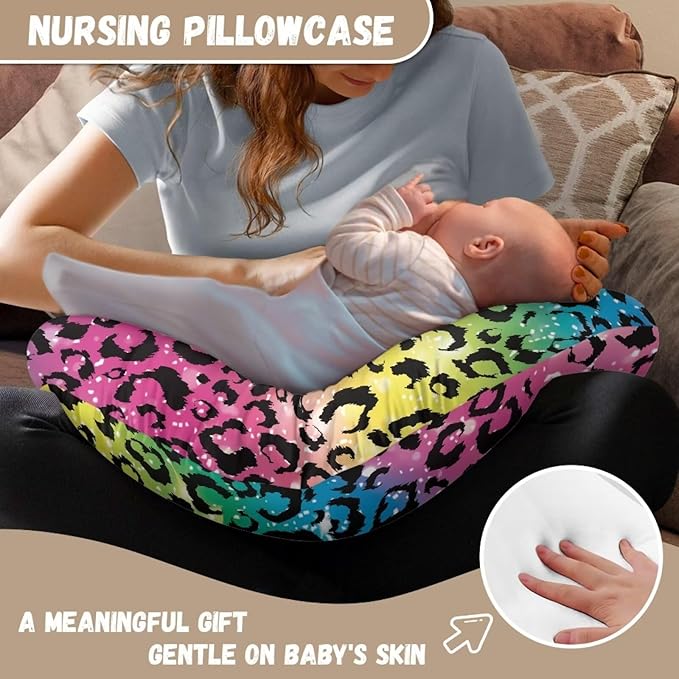 Nursing Pillow Cover with Hidden Zipper Colorful Leopard Skin Friendly for Moms/Baby Nursing Pillow Cover Stretchy Removable Cover for Breastfeeding Pillows