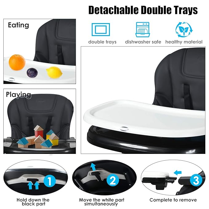INFANS 4 in 1 High Chair–Booster Seat, Convertible Highchair w/Adjustable Height and Recline,Removable Tray,DetachableCushion, Installation-Free,Simple Fold for Baby, Infant& Toddler