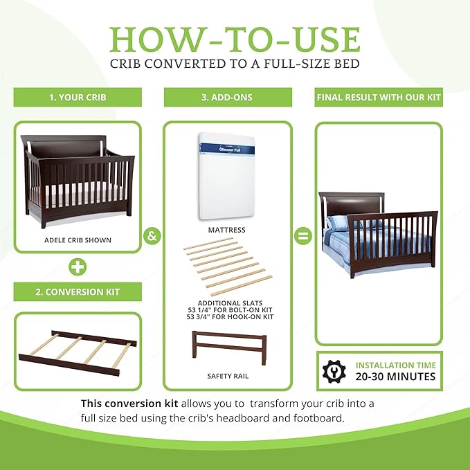 CC KITS Full-Size Conversion Kit Bed Rails Compatible with Simmons Kids Convertible Cribs by Delta Children - Solid Wood Rail - Toddler and Adult Bed Rail for Full-Size (Caffe, Hook-ON KIT)