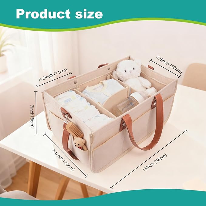 lefeke Diaper Caddy Bag,Car Organizer and Storage,Caddy Organizers with Handles and Straps, Baby Bottle Organizer for Nursery,Portable Baby Diaper Caddy (Oatmeal)