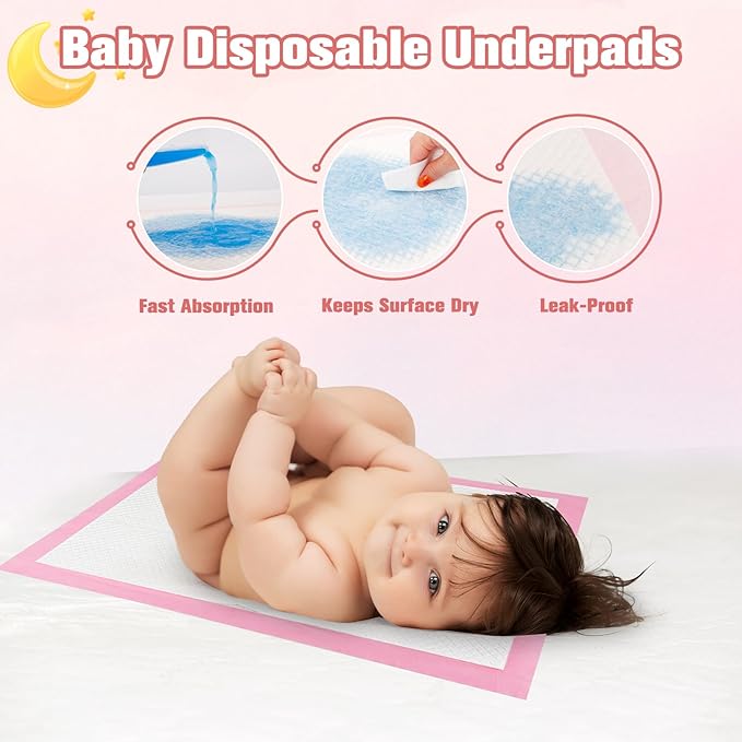 100 Pack Disposable Changing Pads for Baby,13x17In Baby Disposable Underpads,Waterproof Diaper Changing Pad,Ultra Absorbent,Breathable Leakproof Underpads Bed Table Protector Mat