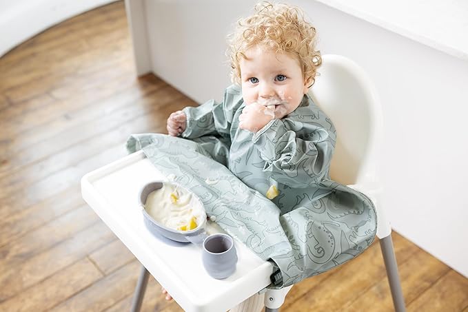 BIBaDO - Long Sleeve Baby Bibs - Babies & Toddlers 6-36 Months - Coverall Baby Led Weaning Bib - Easy Wipe, Soft & Waterproof