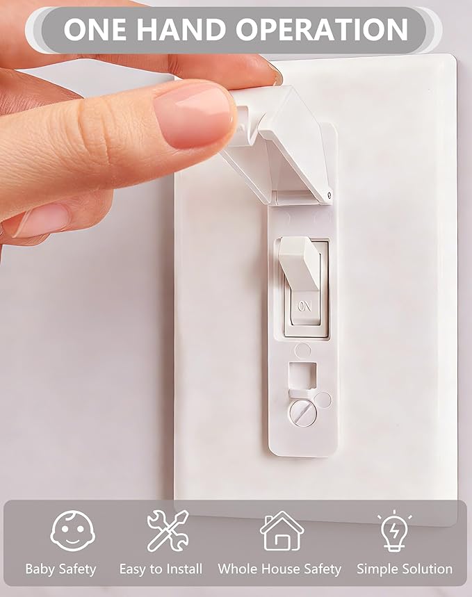 2 Pack Light Switch Cover Guard,Wall Light Switch Lock With Glow In The Dark Effect, Child Proof Wall Switch Cover Keeps Lights or Switches from Being Accidentally Turned ON or OFF （White)