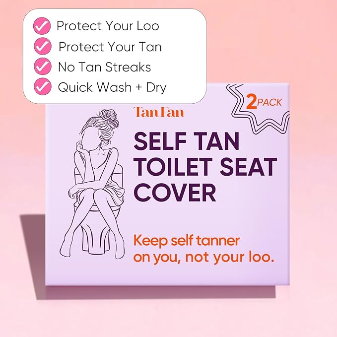 Tan Fan Self Tan Toilet Seat Cover - 100% Silky Stain-Resistant Poly - Protects Your Loo from Self Tanner Stains - Large Size, Fits All Toilets, Non-Slip, Reusable, Quick Wash + Dry (2 Pack Pink)