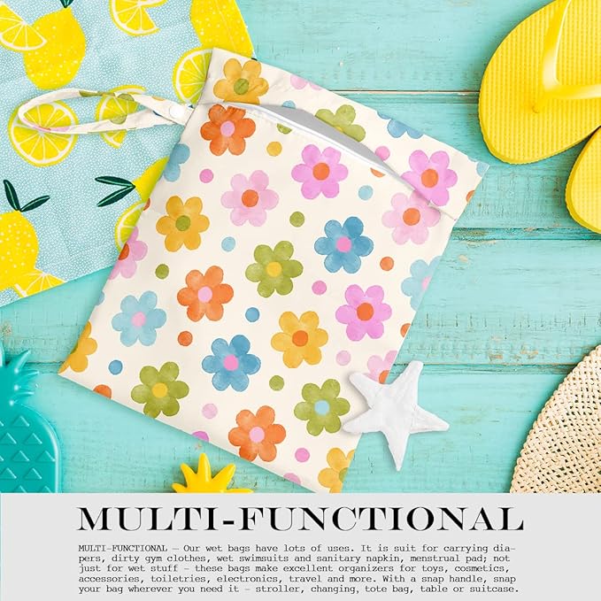 Wet Bag, Wet Dry Bag, Wet Bag for Swimsuit, Travel, Beach, Pool, Diapers, Dirty Yoga Gym Clothes, Makeup Bag, Waterproof Flower Face Hippie Decor