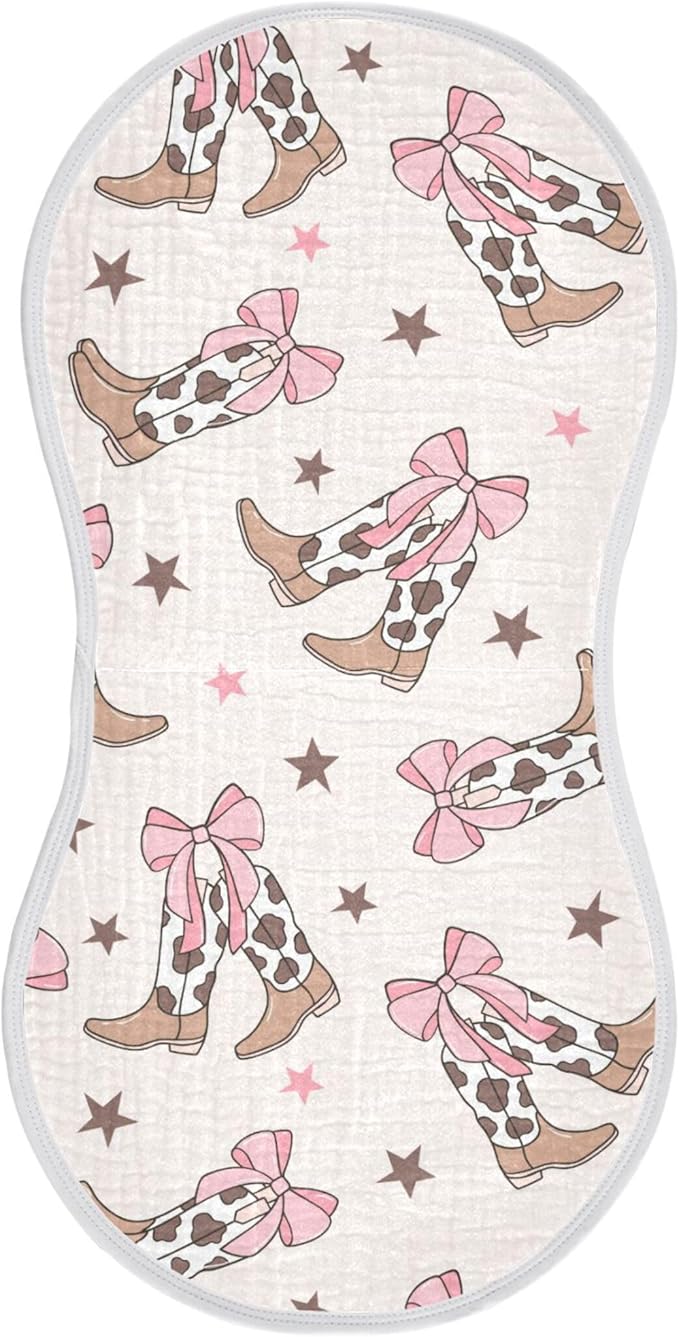 Bows Cowgirl Boots Western Burp Cloths Baby Boys Girls Absorbent Soft Cotton Burping Cloths Rags, 1 Pack