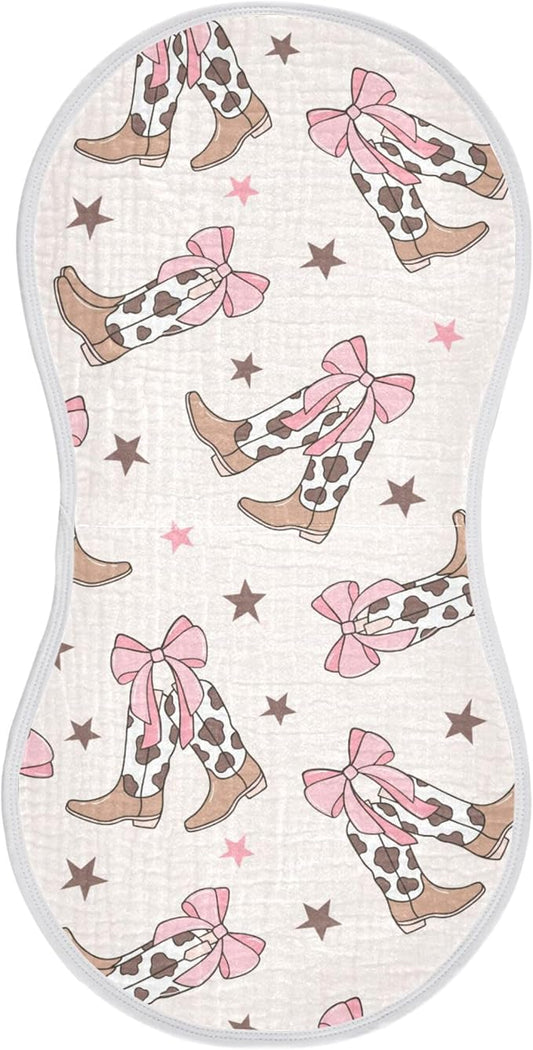 Bows Cowgirl Boots Western Burp Cloths Baby Boys Girls Absorbent Soft Cotton Burping Cloths Rags, 1 Pack