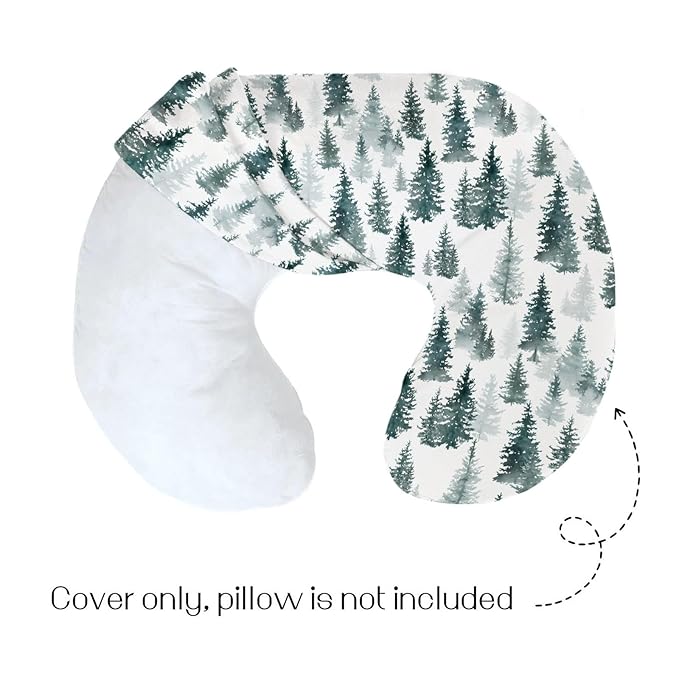 HawSkgFub Pine Trees Forest Nursing Pillow Cover for Baby Boys Girls, Watercolor Green Blue Breastfeeding Pillow Slipcover, Nursing Pillowcase for Newborn Infant, Cover Only