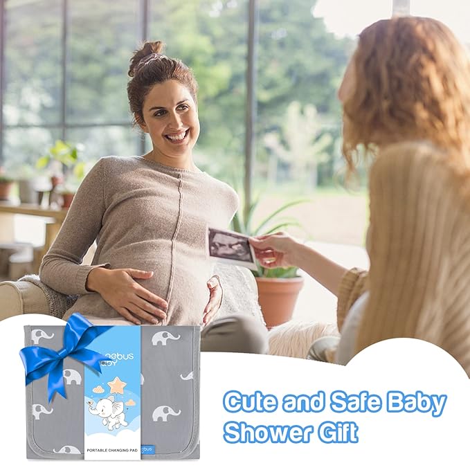 Portable Changing Pad with Built-in Pillow — Foldable Travel Diaper Changing Mat, One-Hand Open Waterproof Changing Station for On-the-Go Moms, Fits Diaper Bag (Cute Elephant)