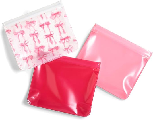 Fit & Fresh Reusable Sandwich Bags (3 Pack) – Leakproof Reusable Food Storage Bags, BPA-Free, Freezer Safe, Eco Friendly Bags for Snacks, Lunch, Meal Prep, Pink Bows