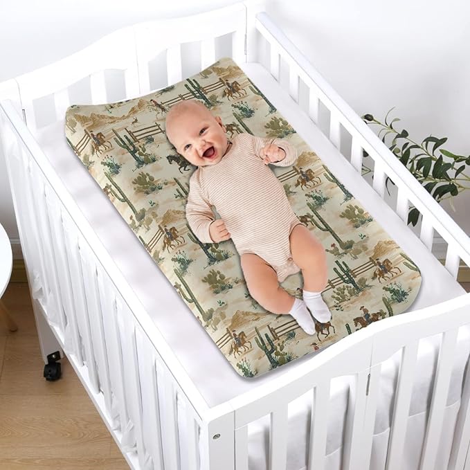 Western Cowboy Cactus Diaper Changing Table Pad Cover Soft Change Pad Cover for Baby Newborn Comfy Breathable Baby Nursery Changing Mat Sheet Protector