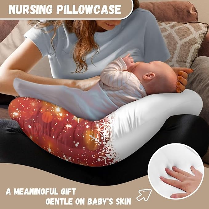 Christmas Snowman Boy Girl Nursing Pillow Cover Baby Breastfeeding Slipcover Newborn Safety and Comfy Cover, 2 Packs