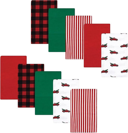 Luvable Friends Hudson Baby Flannel Burp Cloths 10pk, Christmas Truck Scene
