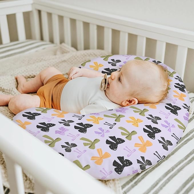 Colorful Halloween Bows Baby Nursing Pillow Covers for Boy Girl Fall Autumn Bows Nursery Pillowcase for Breastfeeding Pillows Spooky Cute Girly Ribbons Soft Stretchy Slipcovers for Newborn Infant