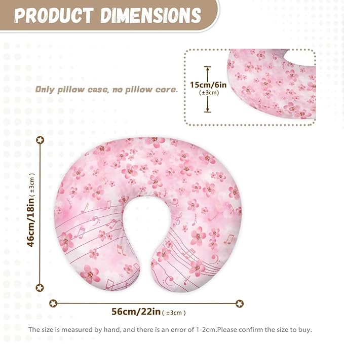 Cherry Flower and Music Nursing Pillow Cover for Baby Boy Girl Breastfeeding Slipcover Infant Newborn Nursery Bottle Pillowcase Durable and Easy to Clean
