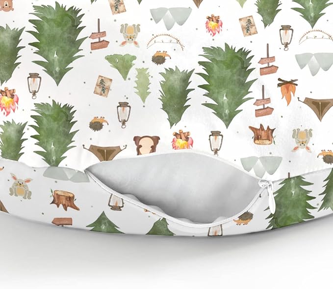 Camping Animals Baby Nursing Pillow Covers for Boy Girl Bear Bunny Hedgehog Green Trees Nursery Pillowcase for Breastfeeding Pillows Wildlife Adventure Soft Stretchy Slipcovers for Newborn Infant